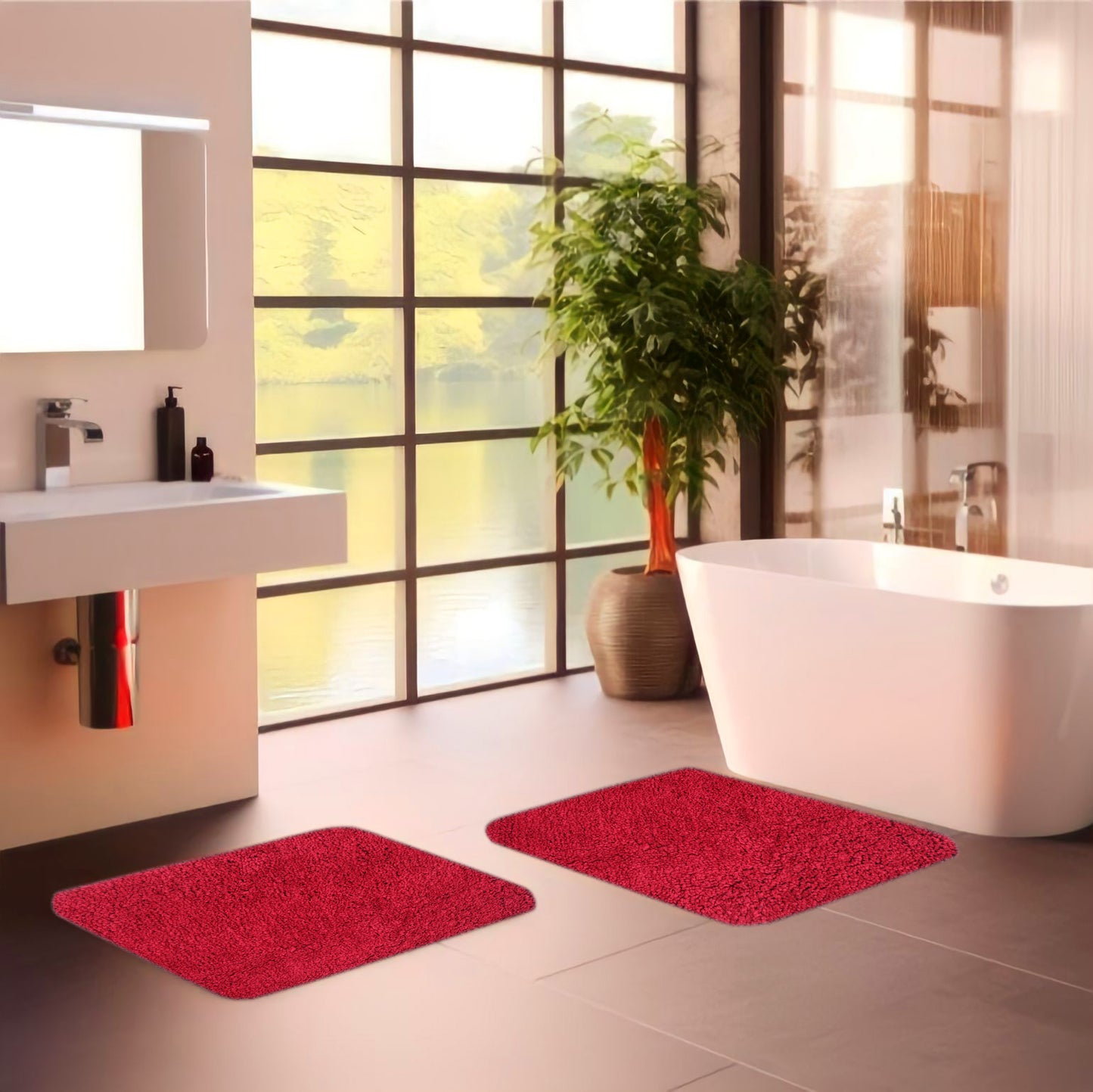 APNI FACTORY Microfiber Doormats for Home Use by Krishna Handloom(40x60, Maroon)(2 Piece) Super Absorbent/Anti-Skid Mats for Bathroom/Bedroom/Door Mat/Kitchen/Floor Mat