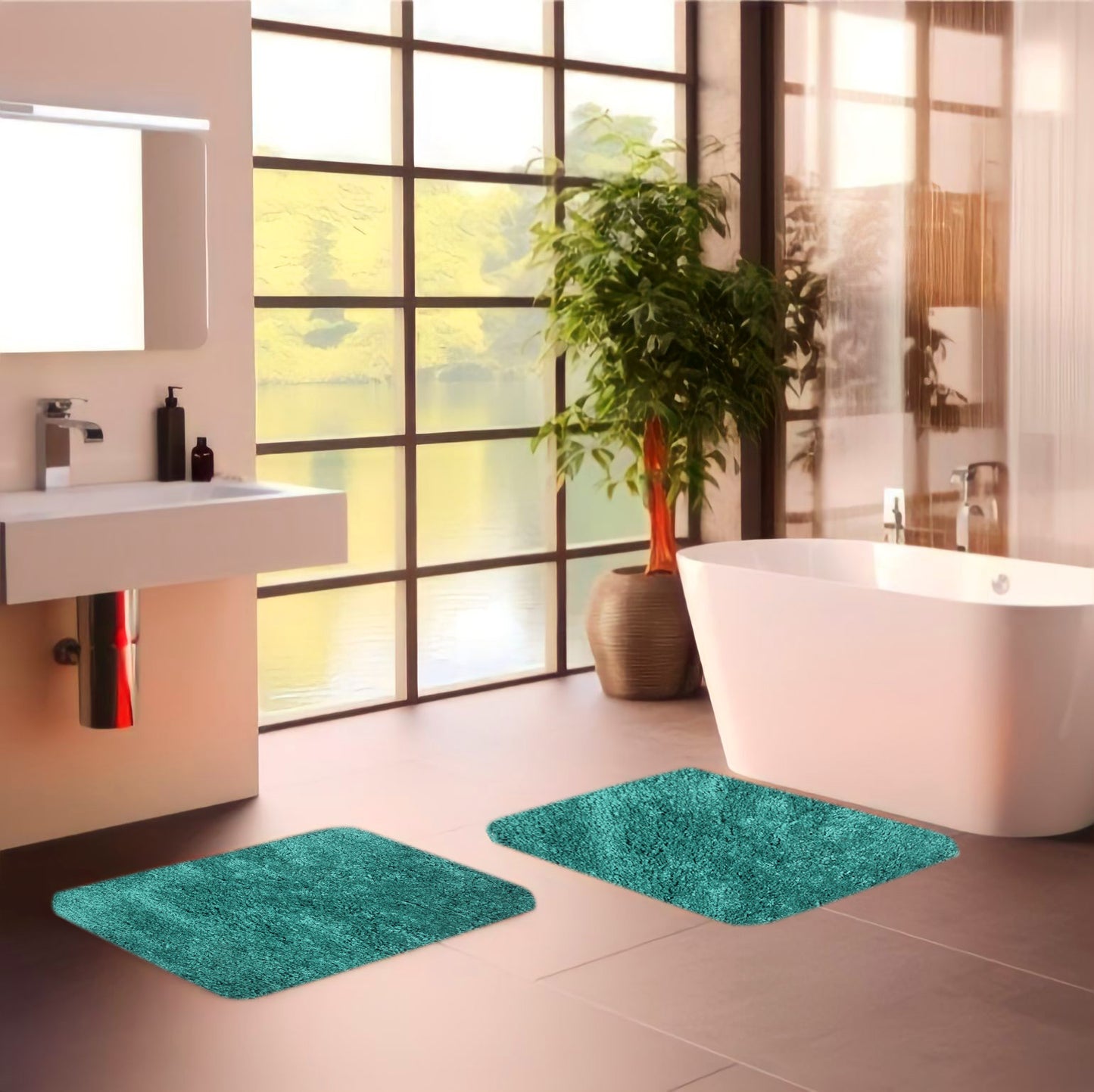 APNI FACTORY Microfiber Doormats for Home Use by Krishna Handloom(40x60,SEA Green)(2 Piece) Super Absorbent/Anti-Skid Mats for Bathroom/Bedroom/Door Mat/Kitchen/Floor Mat