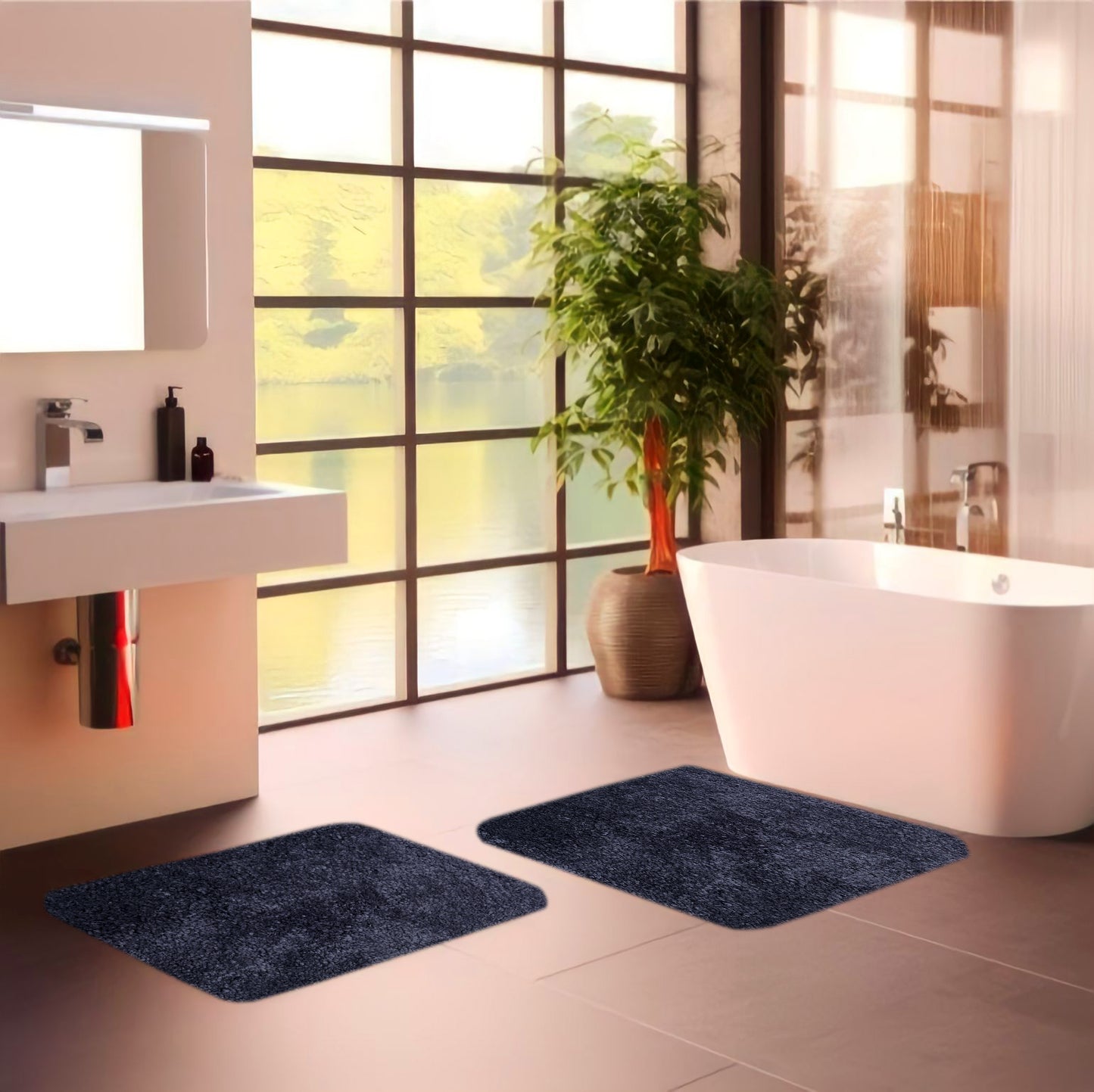 APNI FACTORY Microfiber Doormats for Home Use by Krishna Handloom (40x60, Grey)(2 Piece) Super Absorbent/Anti-Skid Mats for Bathroom/Bedroom/Door Mat/Kitchen/Floor Mat