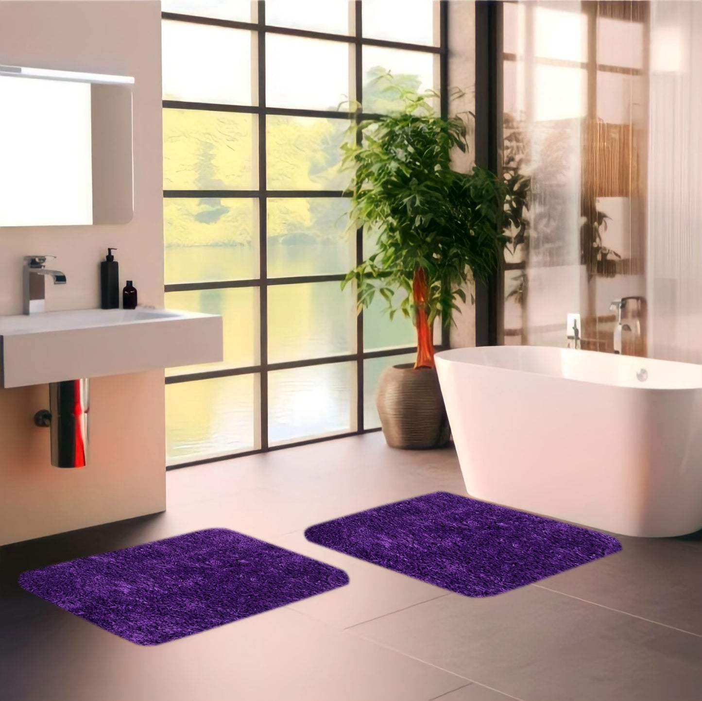 APNI FACTORY Microfiber Doormats for Home Use by Krishna Handloom(40x60, Purple)(2 Piece) Super Absorbent/Anti-Skid Mats for Bathroom/Bedroom/Door Mat/Kitchen/Floor Mat